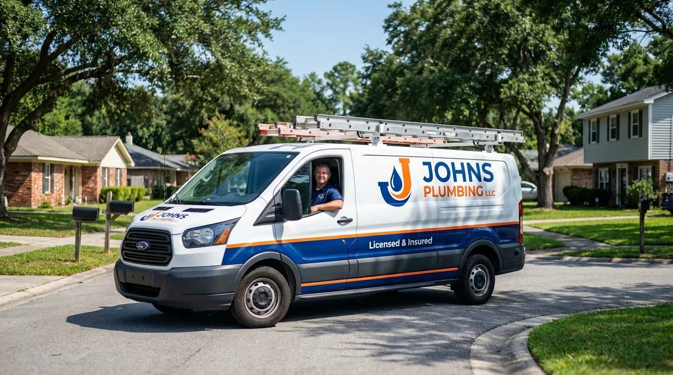 Johns Plumbing LLC service van in Palmyra, ME