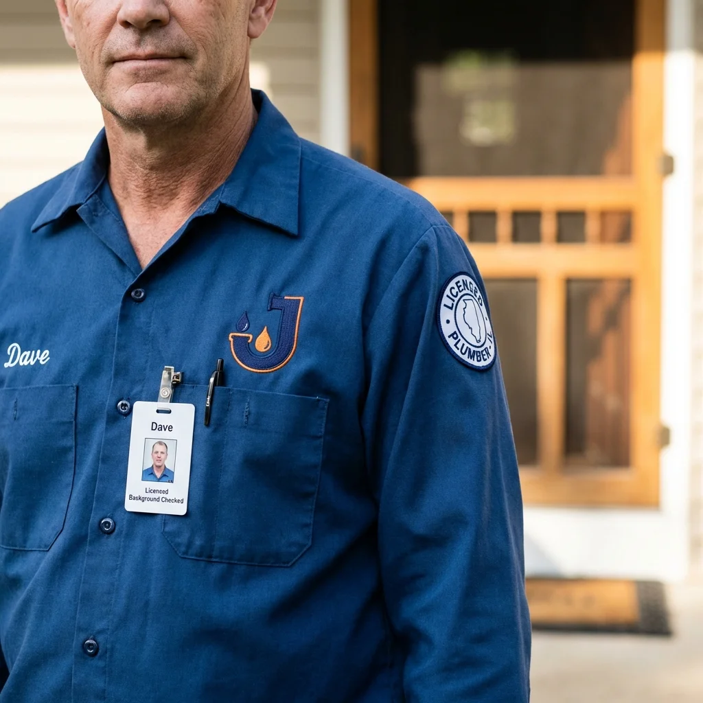 Licensed plumber showing ID badge in Palmyra, ME