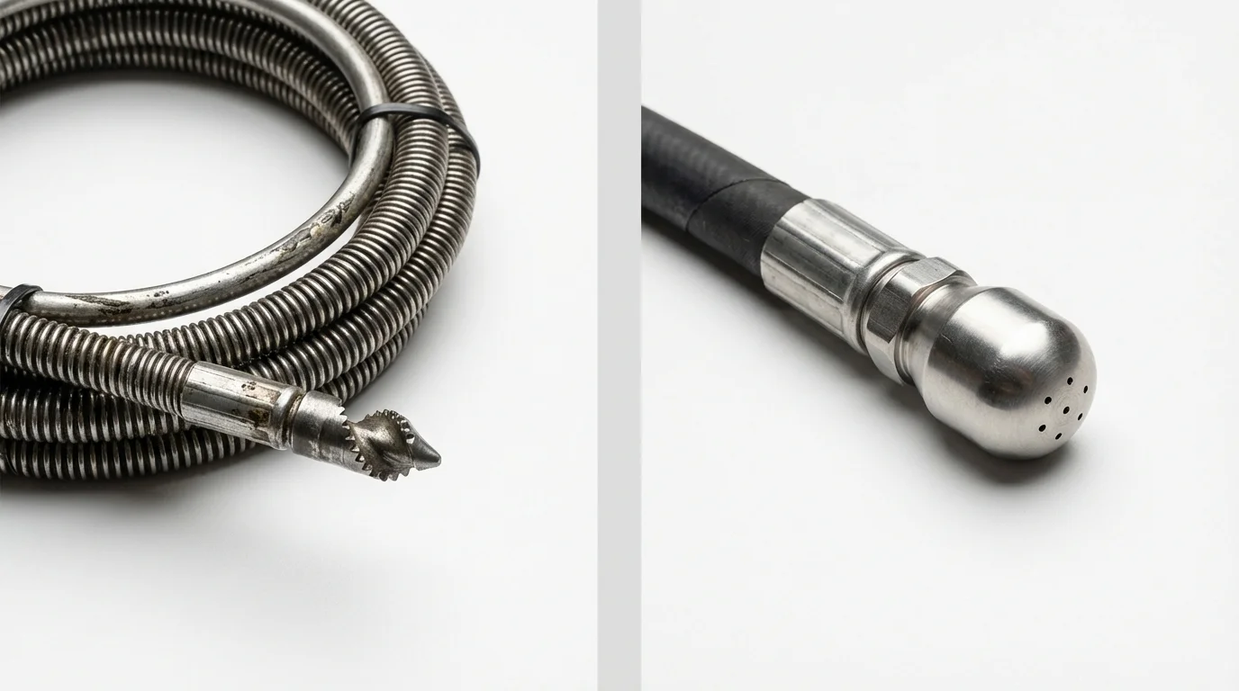 Drain snake cable and hydro jetting nozzle used for drain cleaning in Palmyra, ME